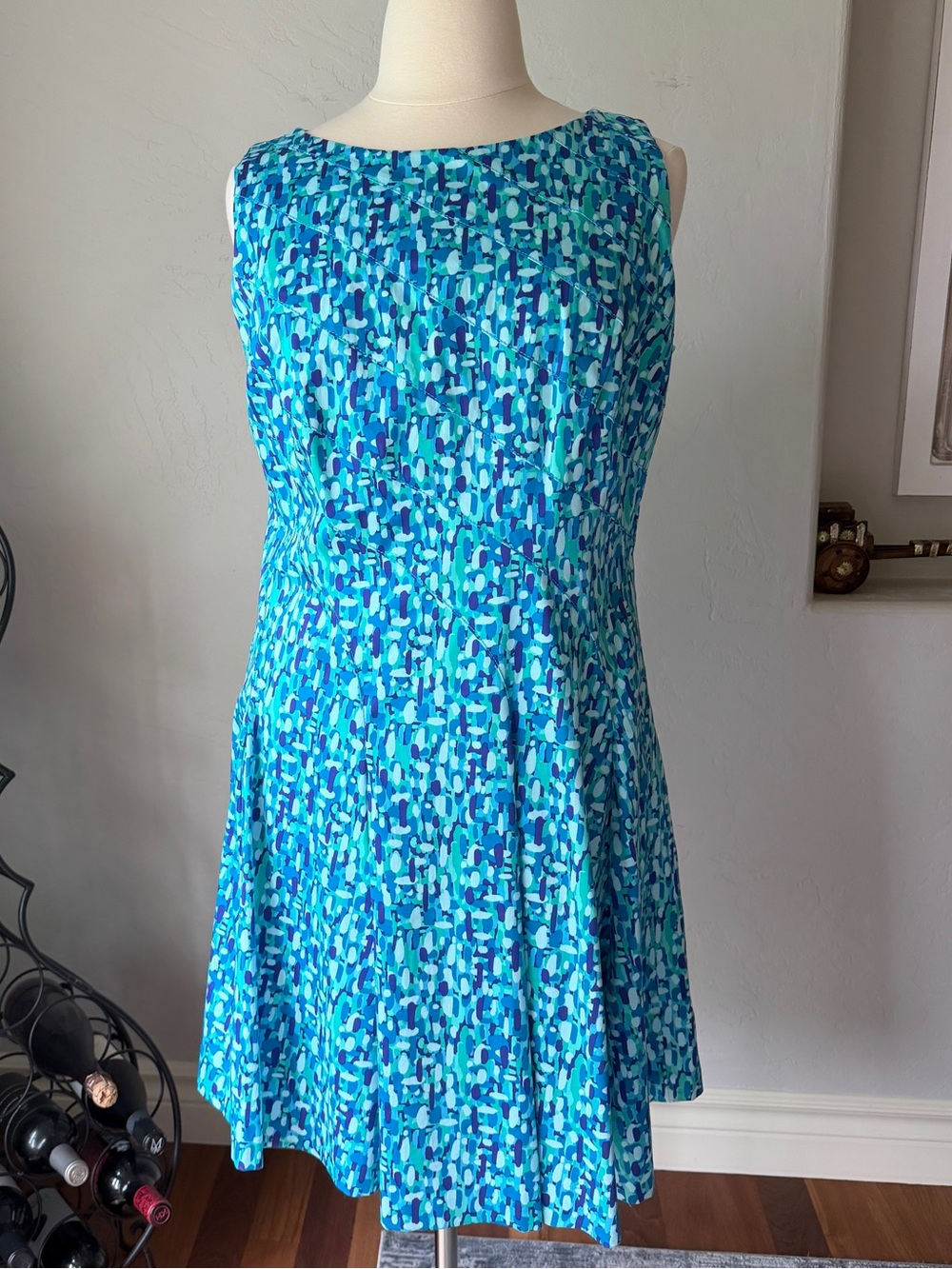 Calvin Klein Women's Blue & Teal Mosaic Sleeveless Fit-and-Flare Midi Dress 18W